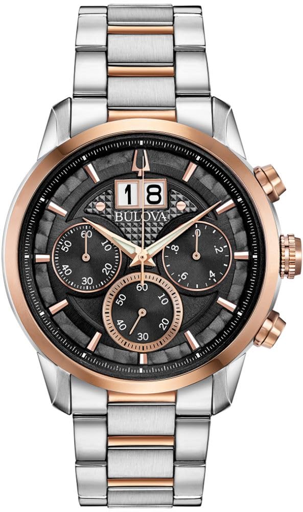 Bulova Mens Classic Big Date Two-Tone Rose Stainless Steel 6-Hand Calendar Chronograph Quartz Watch, Gray Dial Style: 98B335 (B07PRKTB4C) Amazon Price History, Amazon Price Tracker