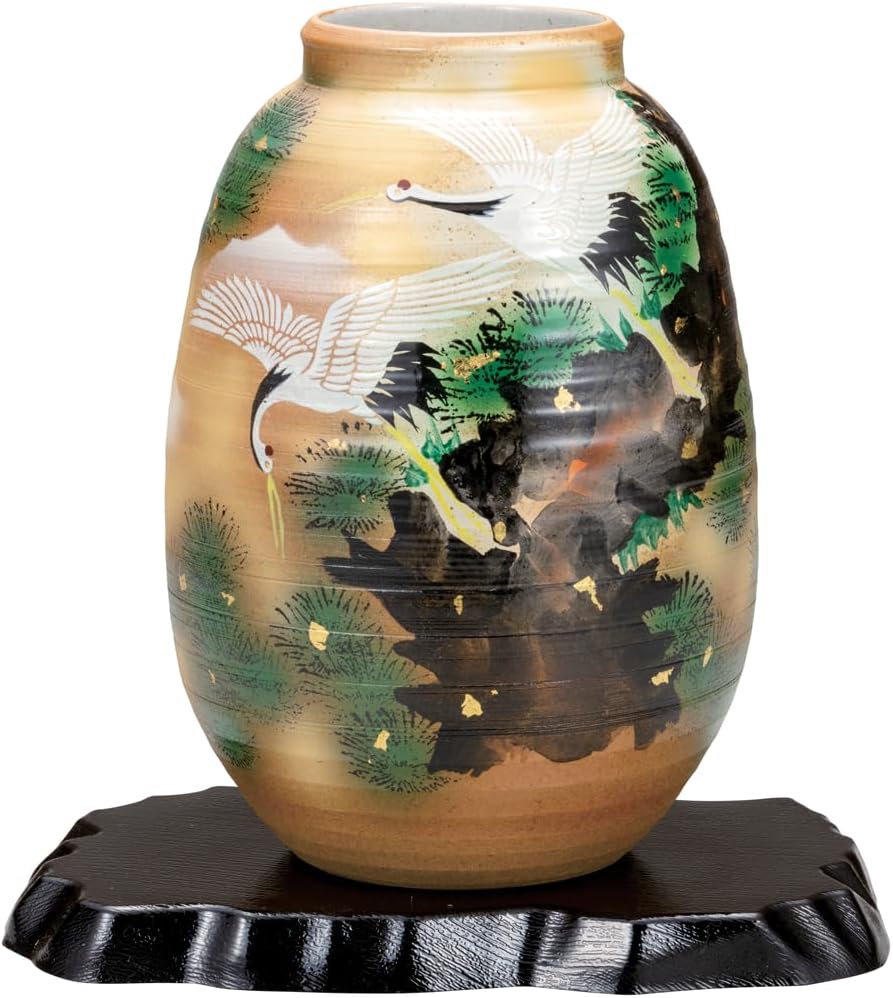 ナカマル〖九谷焼〗8号花瓶 松に鶴 K8-1259 九谷焼 8号寸胴