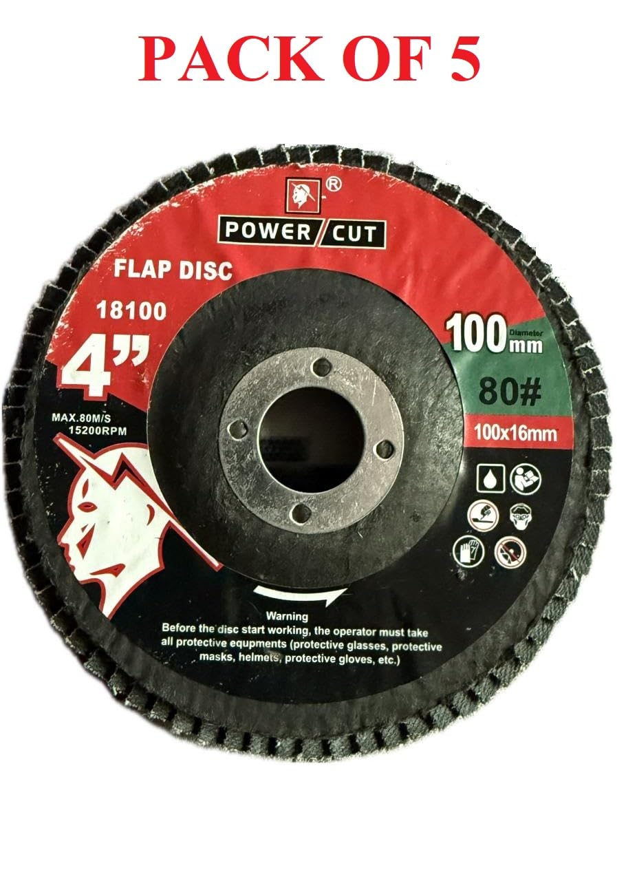 Power Cut 4 Inch 100Mm 60 Grit and 80 Grit Flap Disc Sanding Grinding Wheels (Grit 80, 5, Count) - Image 2 thumbnail