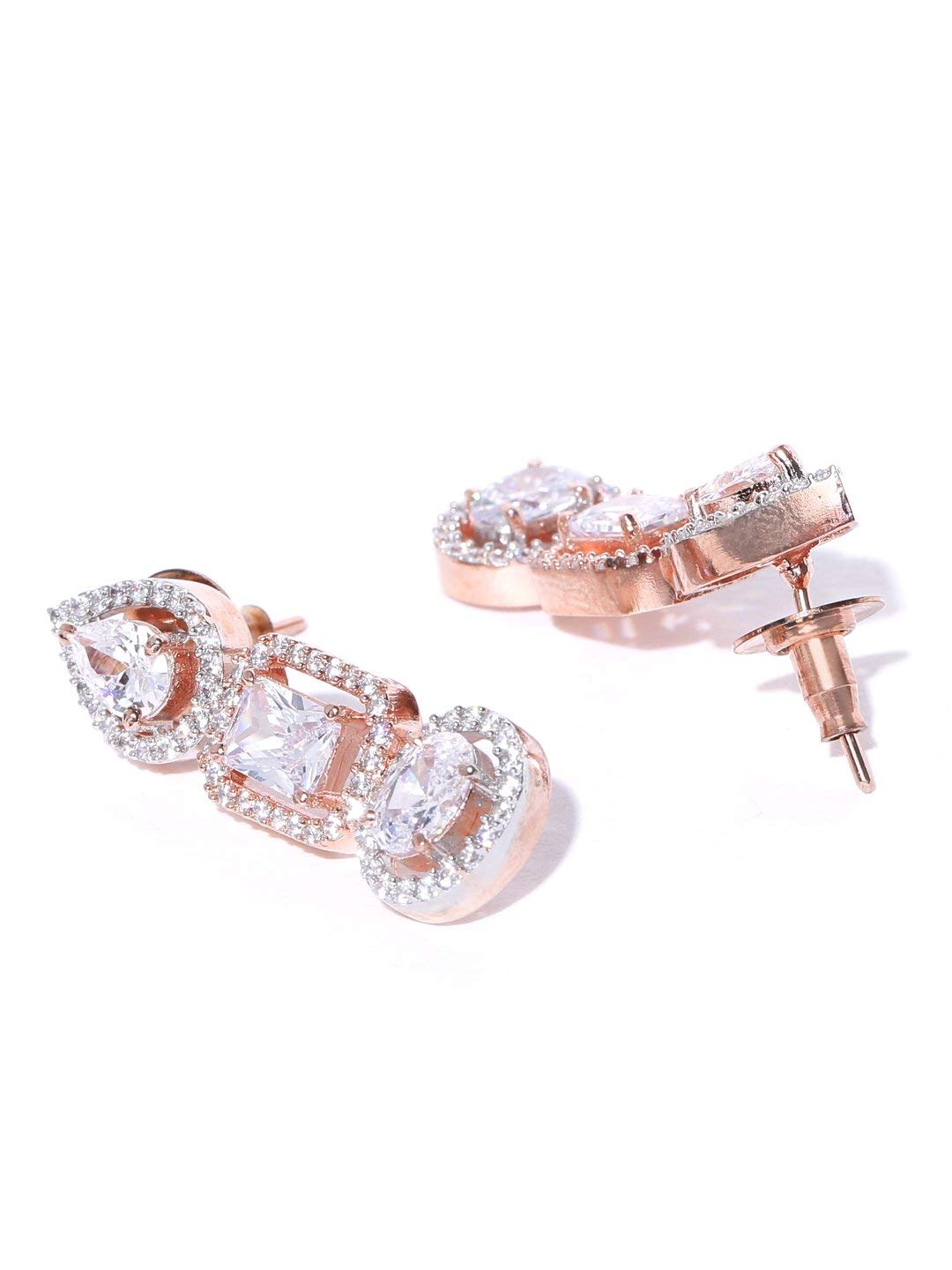 Women's Rose Gold-Plated Triple-Layer Halo Drop Earrings