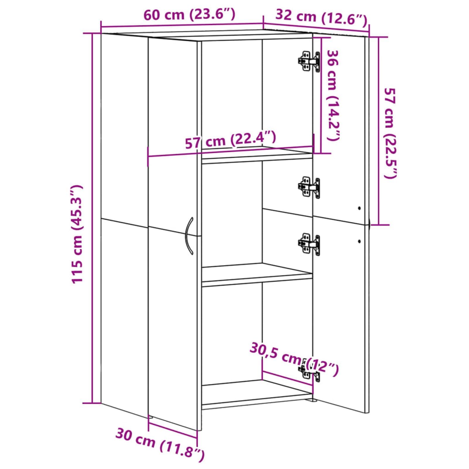 Aktenschrank 60x32x115 cm Weiß aus Holzwerkstoff mit praktischem Türdesign für Büroorganisation