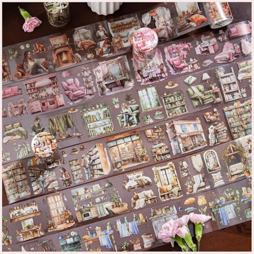 6個 セットシール コラージュ 素材 マスキングテープ ロールシール フレークシール 詰め合わせ テープ型 PET かわいい 女の子 レトロ おしゃれ 大人 コラージュ シール 防水 手帳シール 韓国 6個 セット 大容量 沢山 ヴィンテージ 花 寝室 リ