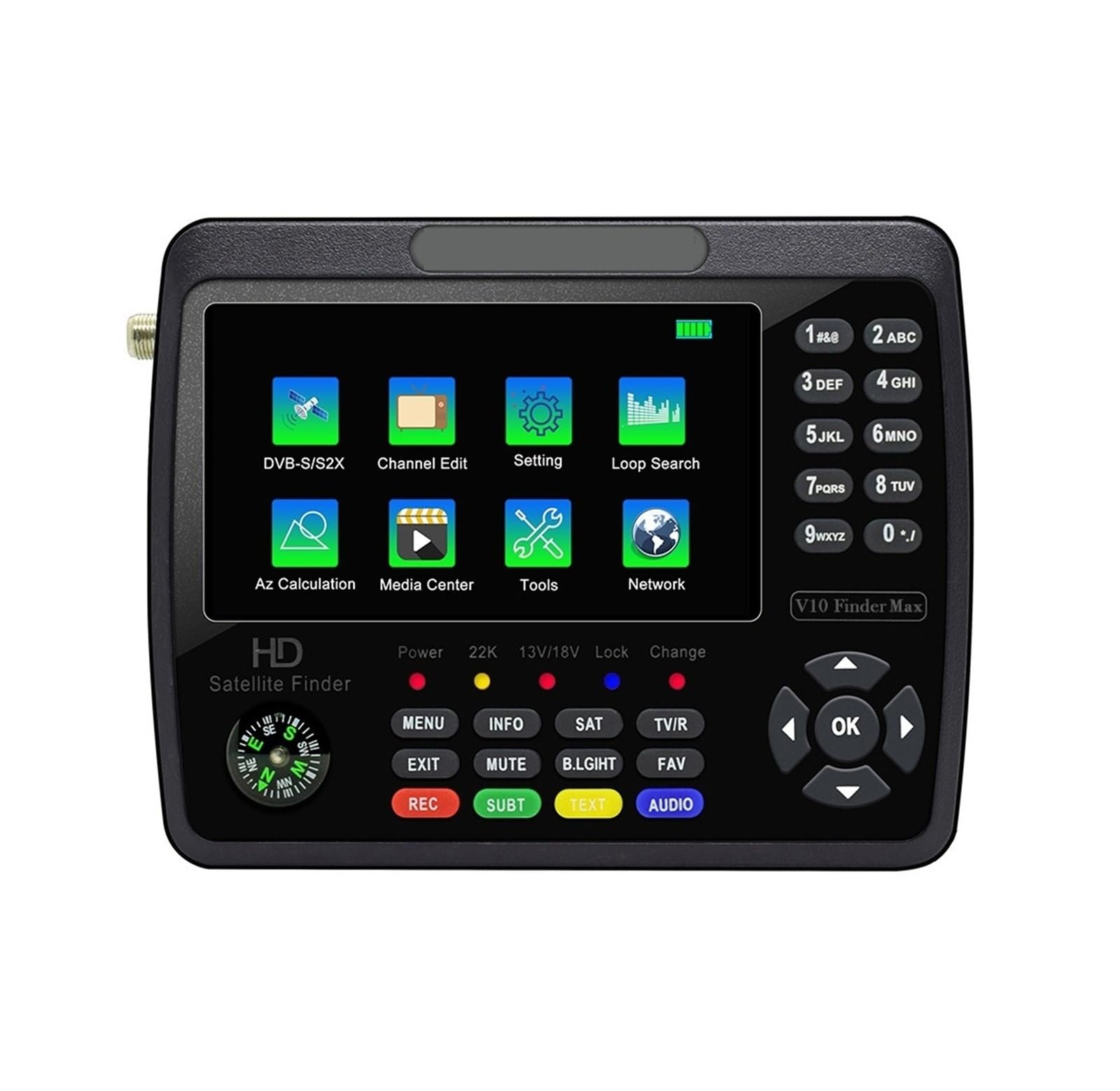 V10 satelitarna wyszukiwarka telewizji DVB-S/S2/S2X cyfrowy miernik sygnału odbiornik z 4,3-calowym wyświetlaczem LCD Wyczyść wyświetlacz(V10 MAX)