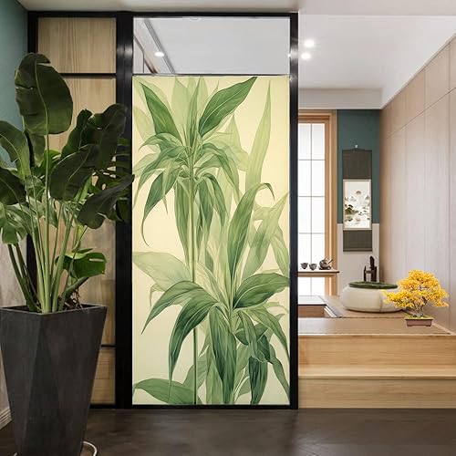 Miniatura 4 de Película de privacidad para ventana, diseño minimalista y clásico de hojas verdes claras, para ventana del hogar y puerta de vidrio, bloqueo solar,
