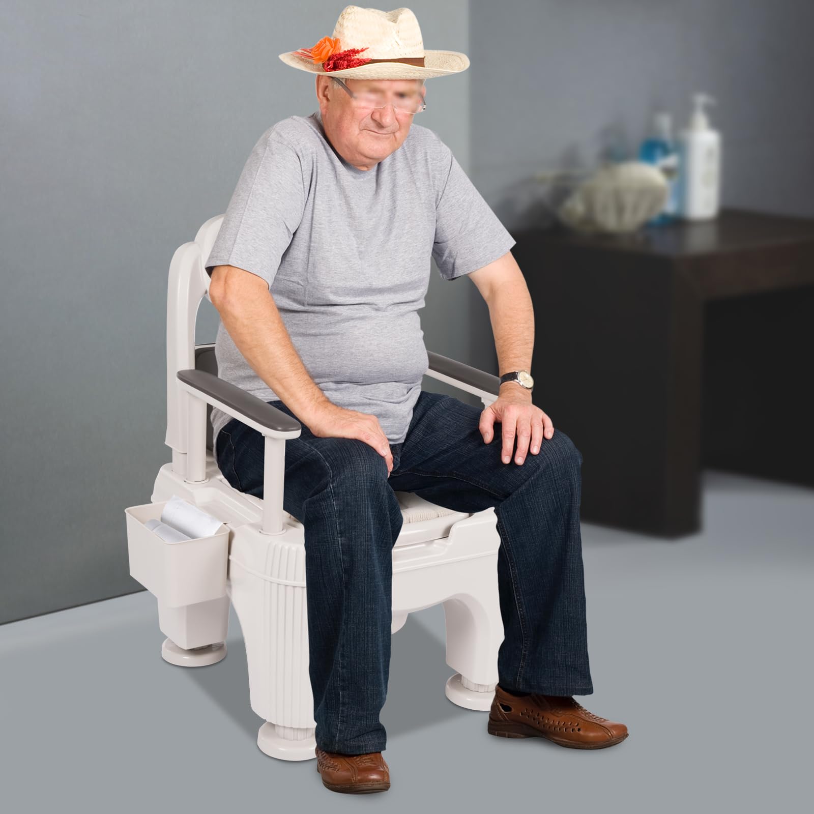 Bacacoo Bedside Toilet, Portable Toilet, Toilet with Tissue Box with Arms, Height Adjustable for Pregnant Women, Patients, Elderly People (Coffee)