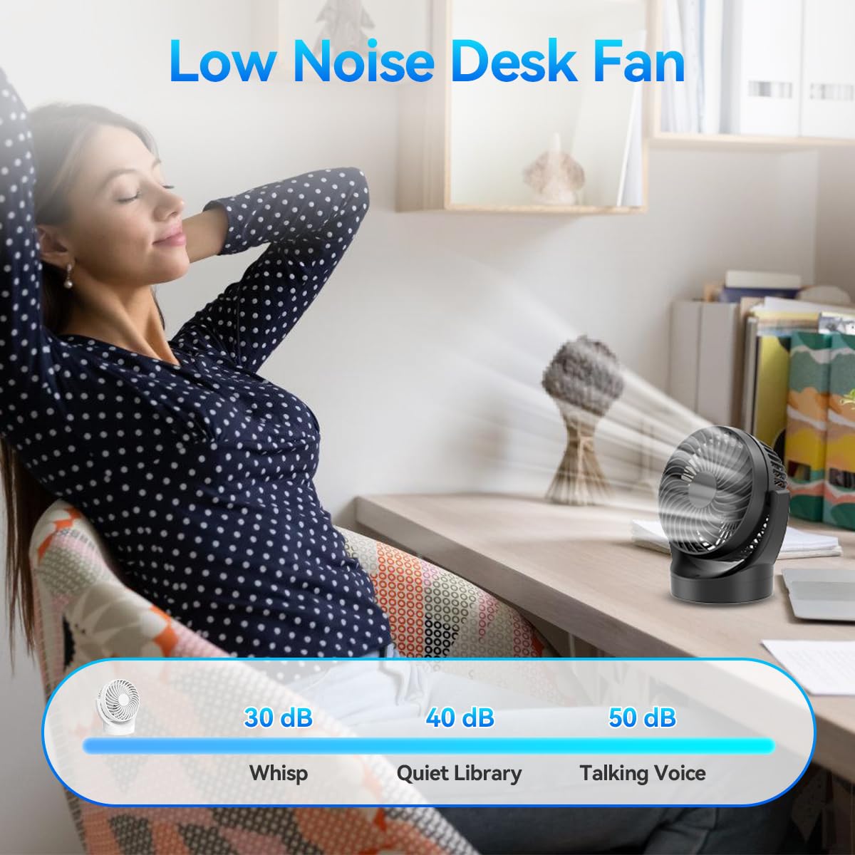 Tiazhan Ventilador Usb, 3000mah Ventilador Portátil 5 Velocidades Recargable Ventilador Portatil Dura 4-10hrs, Silencioso, Para Dormitorio, Oficina, Biblioteca, Viajes Al Aire Libre