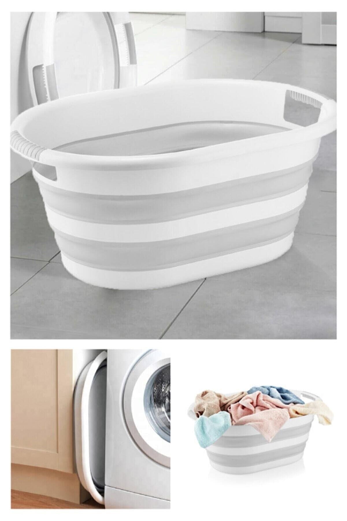 Pazar Kapısı Katlanabilir Silikon Akordiyon Çamaşır Sepeti Sele 27 L (27 Litre)