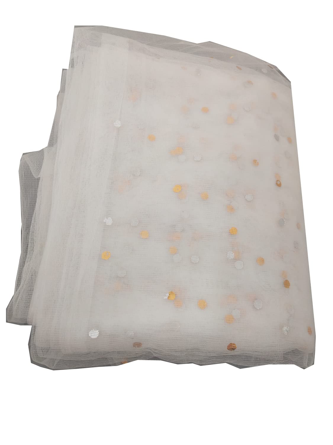 42inch Width Golden Dotted Net Fabric for Decoration, Fruit/Dryfruit/Gift Packing & Trousseau Tray Packing (White, 5 Meter)-image-0