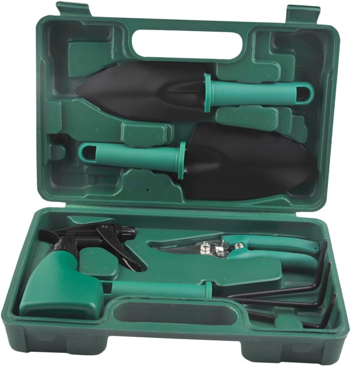 Heavy Duty 5pcs Stainless Steel Garden Tool Set with Shovel, Rake, Pruning Shears and Portable Case for Planting, Digging and Landscaping Tasks