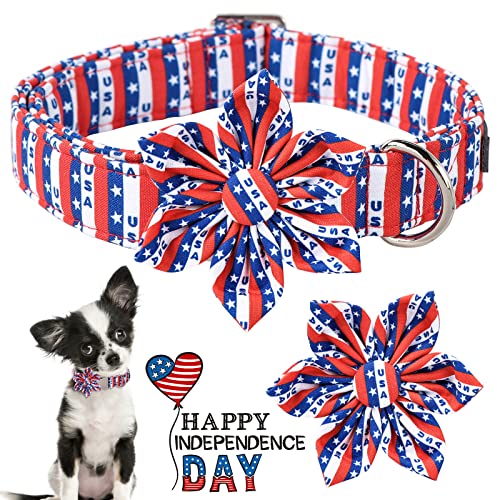 ARING-PET-American-Flag-Dog-Collar-Cute-Summer-USA-Dog-Collar-with-Flower-Adjustable-4th-of-July-Dog-Collars-with-Metal-Buckle ARING PET American Flag Dog Collar Cute Summer USA Dog Collar with Flower Adjustable 4th of July Dog Collars with Metal Buckle
