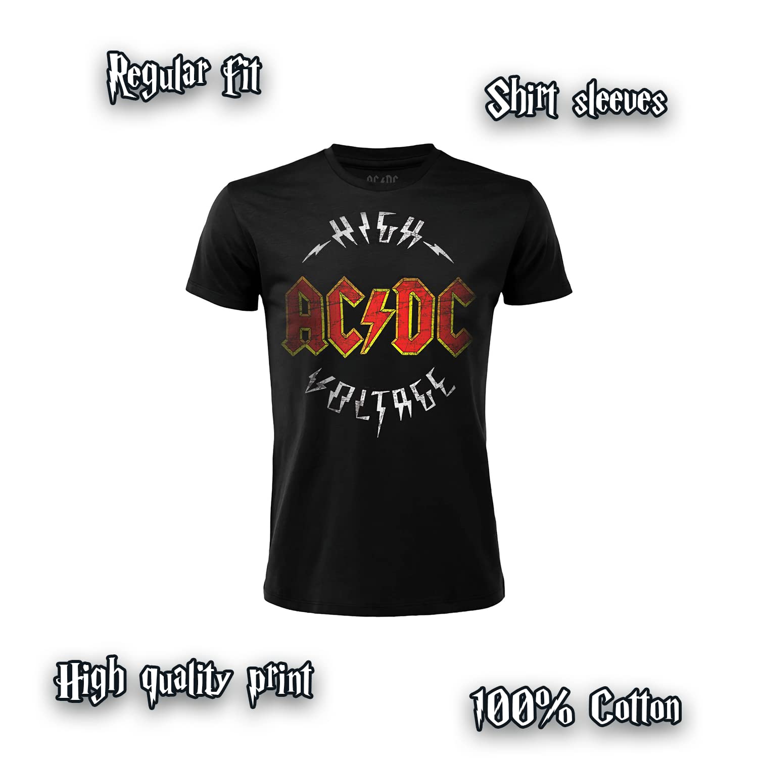 T-Shirt AC/DC High Voltage Ufficiale AC DC Stampa Frontale Band Rock ACDC Cotone Nera Taglie da Bambino.