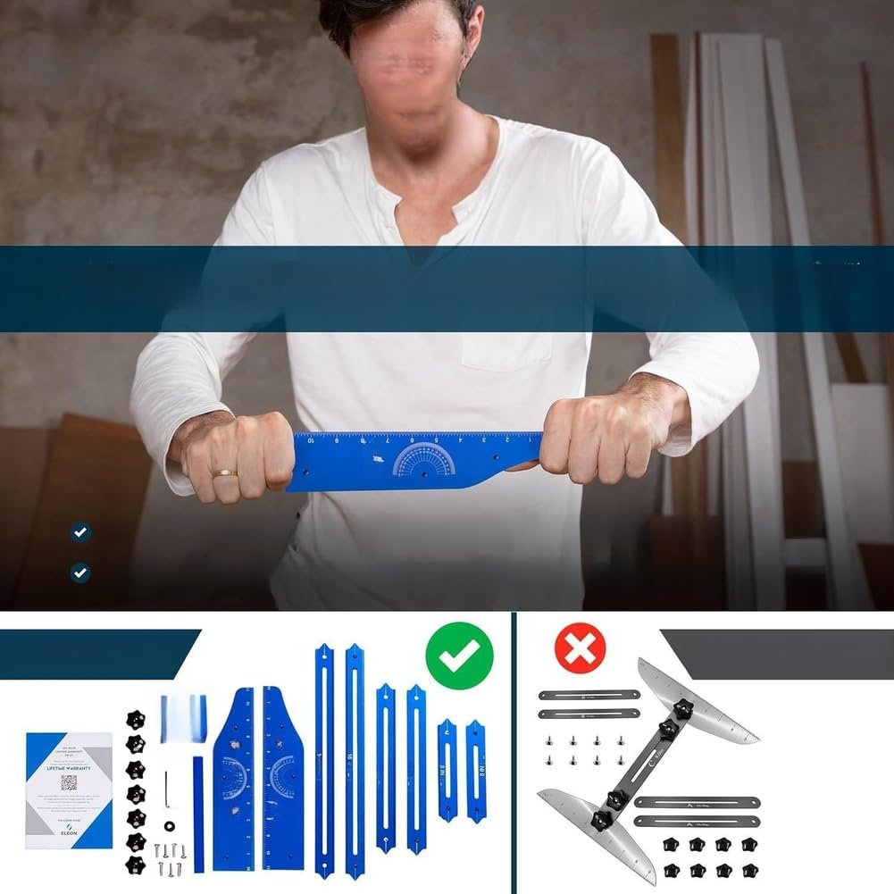 EasyByMall Strumento di misurazione per gradini da 20 a 140 cm, in lega di alluminio, aste regolabili per ristrutturazione domestica, falegnameria, fai da te, blu e rosso
