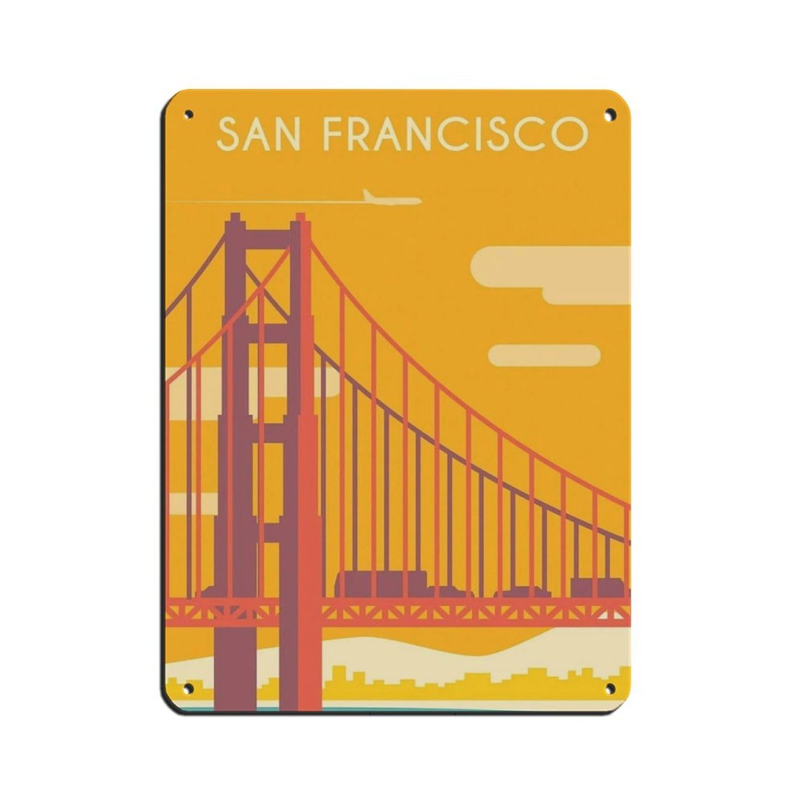 San Francisco Travel Poster, California Poster Tin Sign Vintage Metal Pub Club Cafe Bar Home Wall Art Decoration Poster Retro 12x16inch(30x40cm)