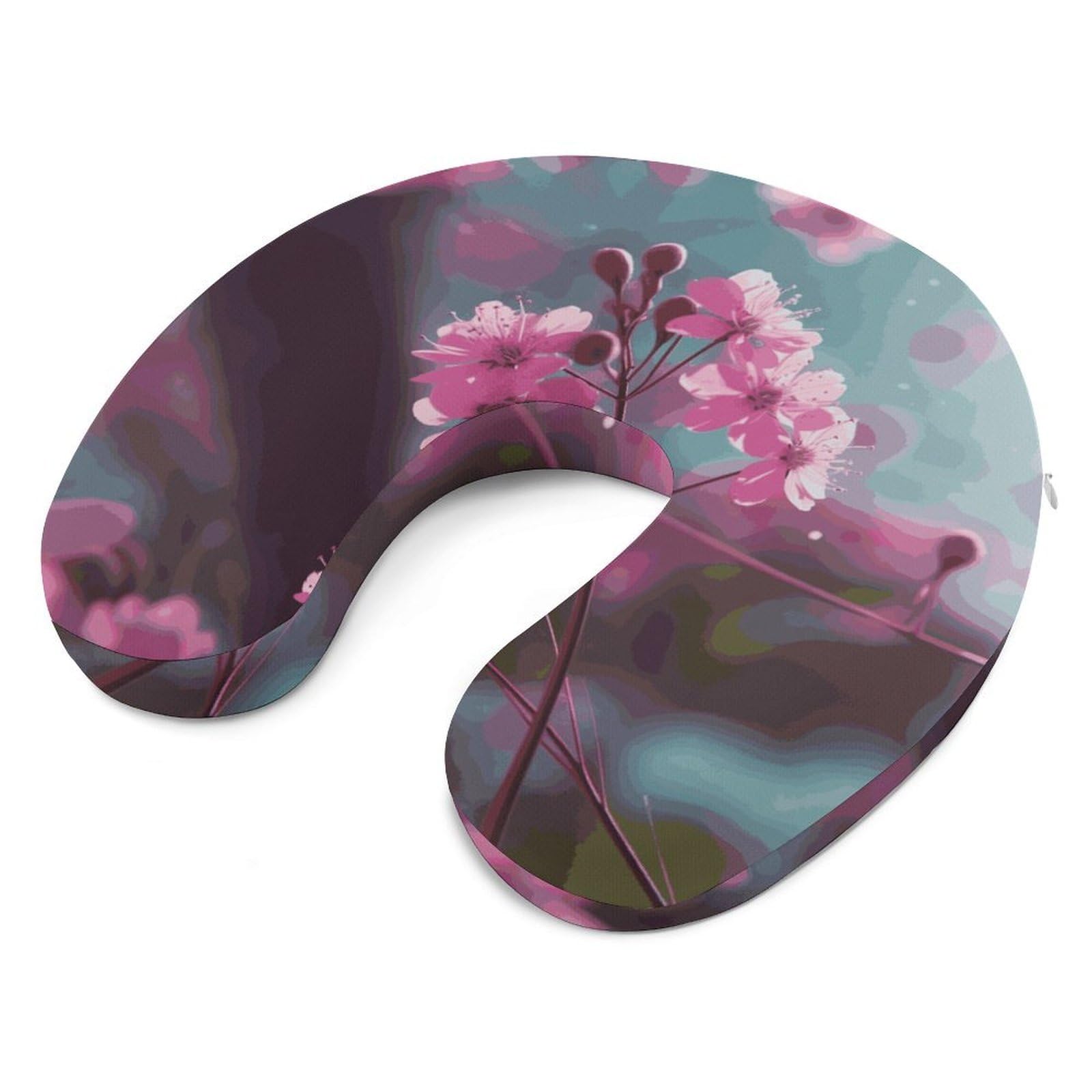 Cuscino a forma di U con piccoli fiori rosa, cuscino in memory foam, fornisce supporto per il collo, cuscino da viaggio, adatto per aerei, auto, case e uffici.