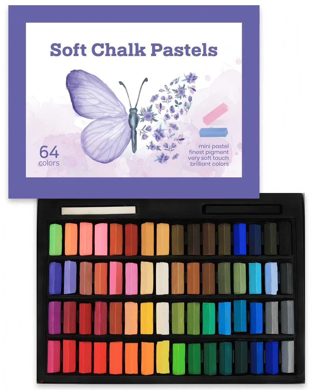 TERRIFI Soft Chalk Pastels Set of 64 Colors, Non Toxic Art Supplies, Suitable for Professional, Kids, Beauty Nail Art, Pan Chalk Pastels