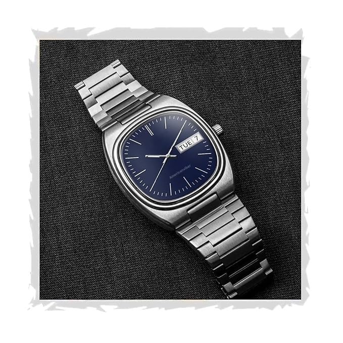 Image of AMERICANVIBER Men's Stainless Steel Classic Analog Watch, Casual & Business, with Cushion Case Dial and Day-Date Display