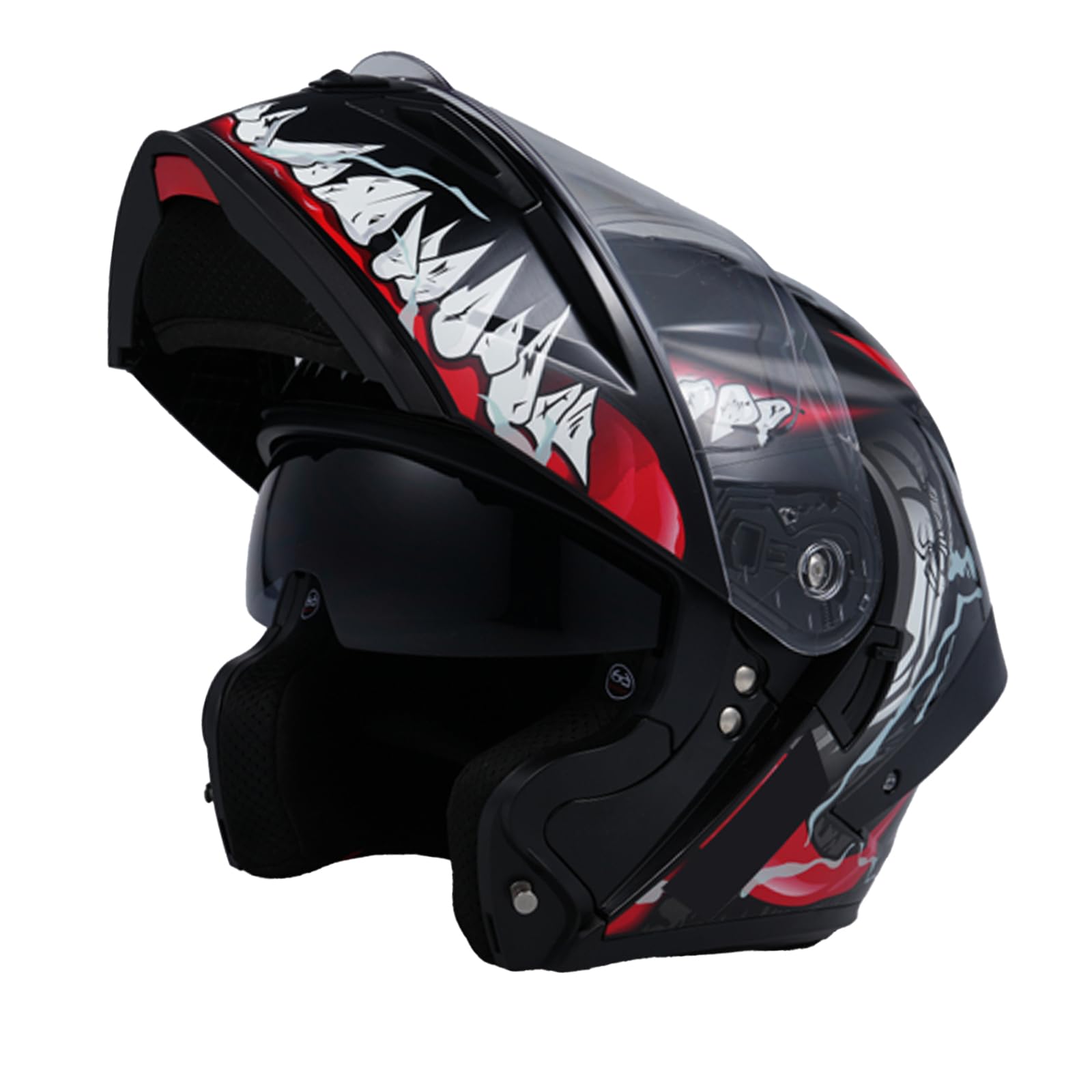 Motorradhelm, Leichter, hochklappbarer modularer Integralhelm, Klapphelm mit Doppelvisier und wiederaufladbarem LED-Rücklicht Klapphelm für Erwachsene, Männer und Frauen-L