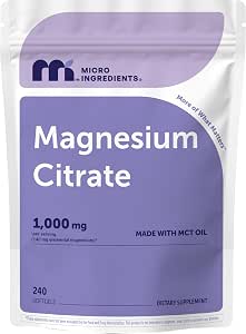 Micro Ingredients Magnesium Citrate 1,000 mg Per Serving, 240 Softgels | Magnesium Supplements for Men and Women | Made with MCT Oil | Non-GMO, Gluten Free