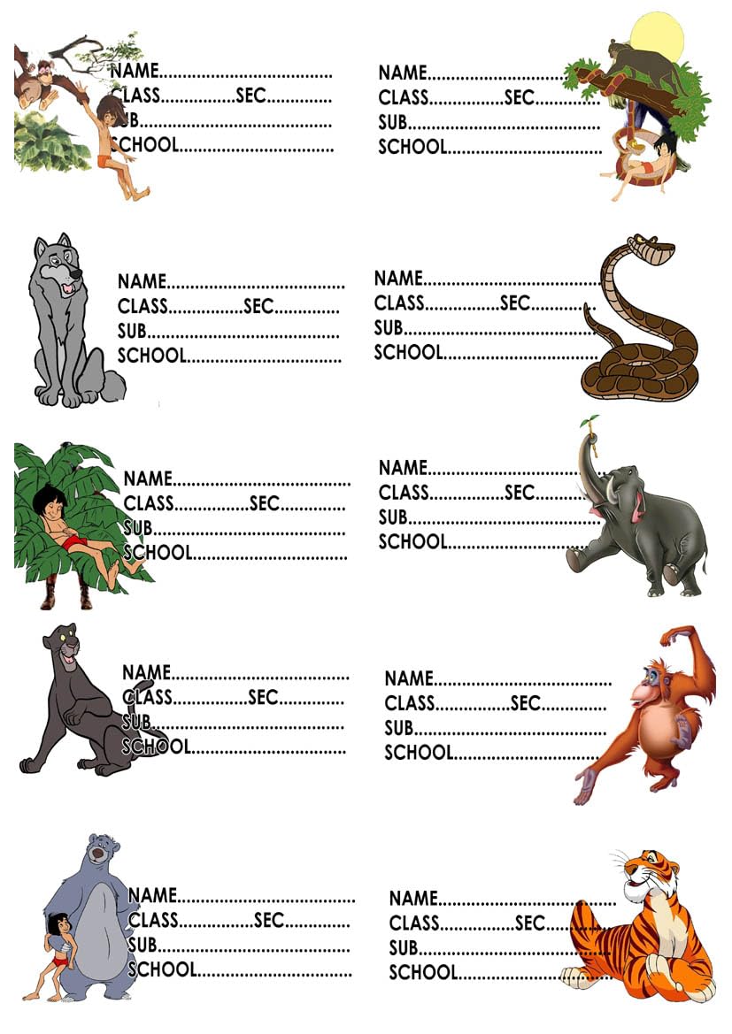 Cosmos Name Labels Stickers of Cartoon Characters for Notebook and Books (Pack of 30)