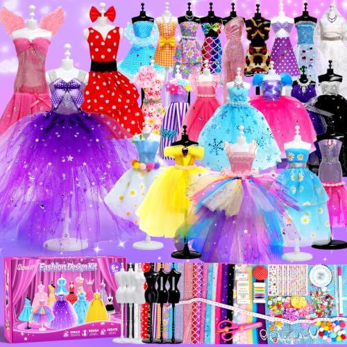 Sunrad 1500+ PCS Trousse styliste mode filles 6 mannequins, kit couture bricolage enfants