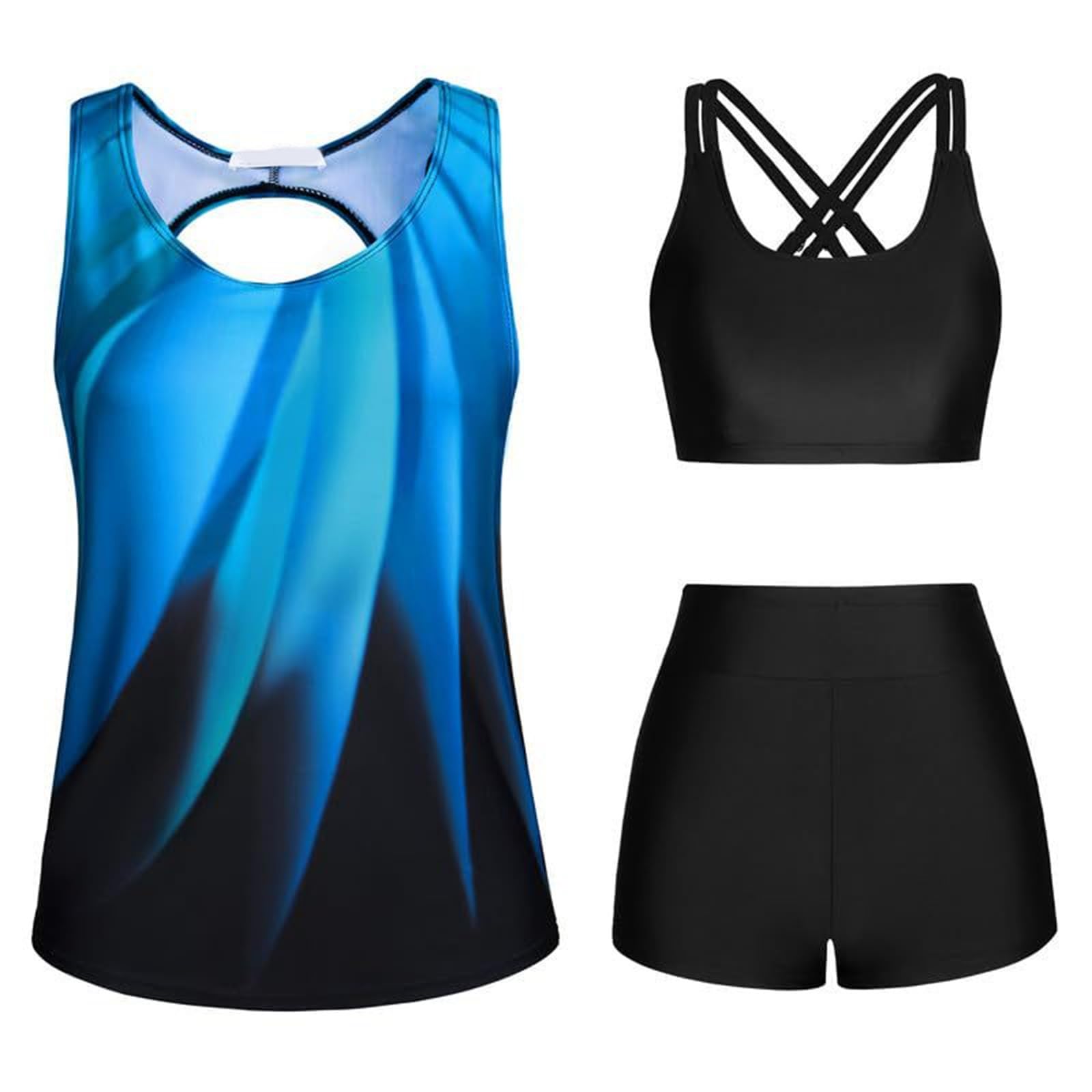 CAZSTYK Push Up Swimsuits 3 Pcs Split Bathing Suit Flowers Print Swimwear Female Tankini Swimsuit for Beachwear Women Tankini Swimsuit
