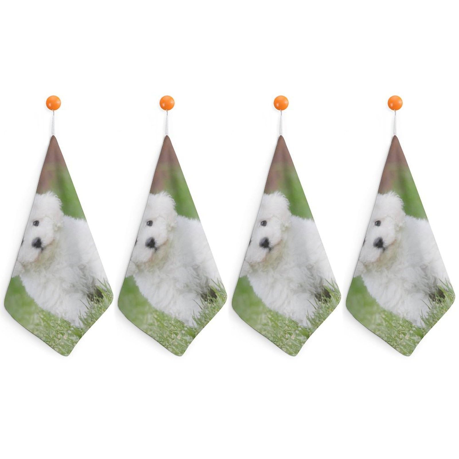 LWORZIIB 4 Piece Hanging Hand Towels, Bichon Frise Dog Small Dry Hand Towel for Kitchen Bathroom