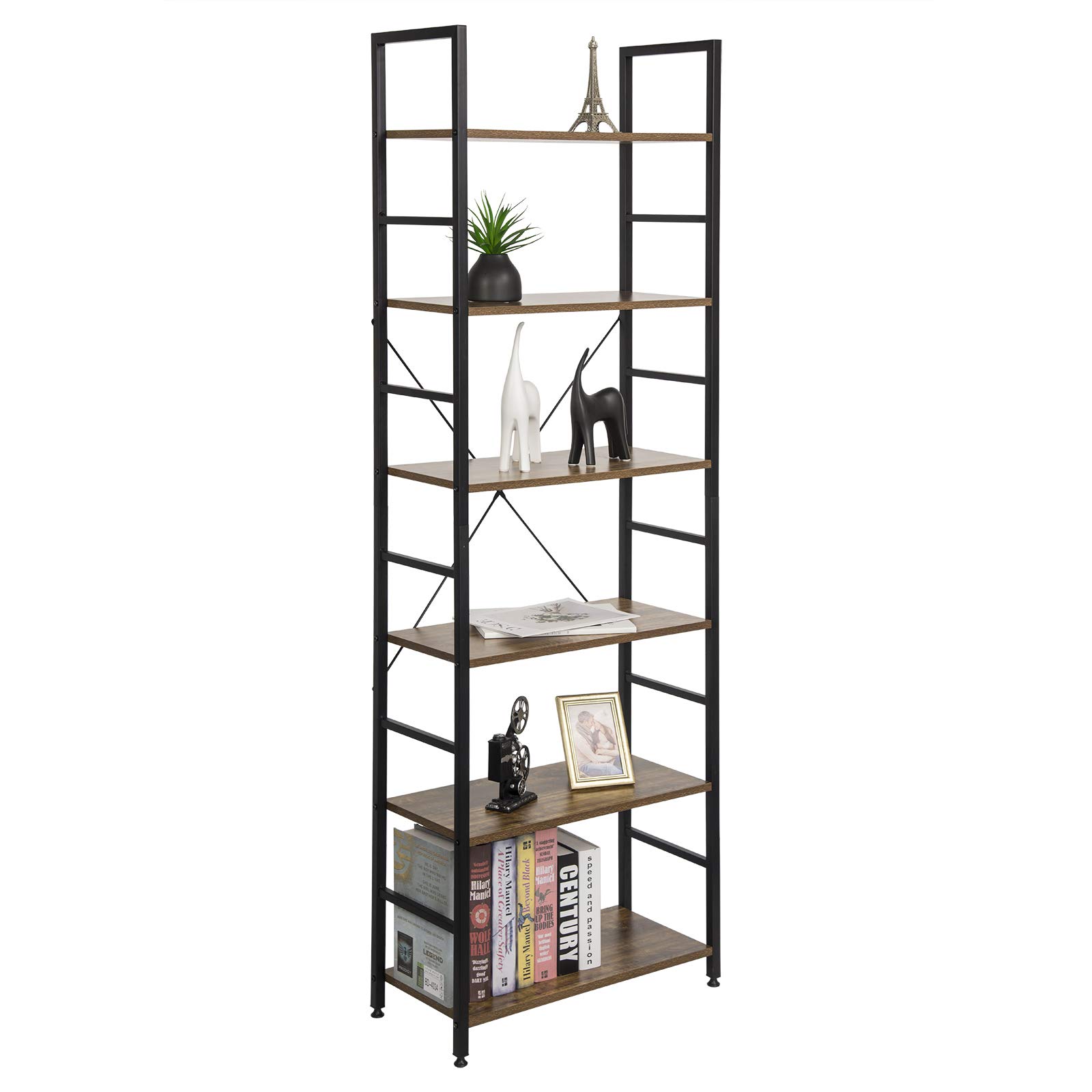 EUGAD Étagère bibliothèque étagère de Rangement en MDF et métal 60x28x180cm,Vintage 0011ZWJ