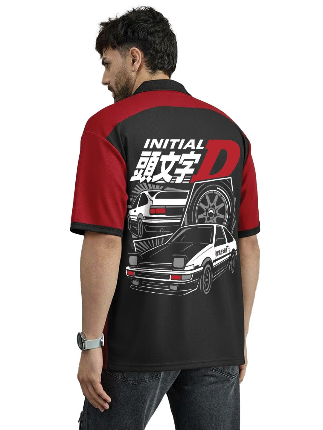 crazymonk Initial D Oversized Polo T-Shirt - Red & Black-picture-16