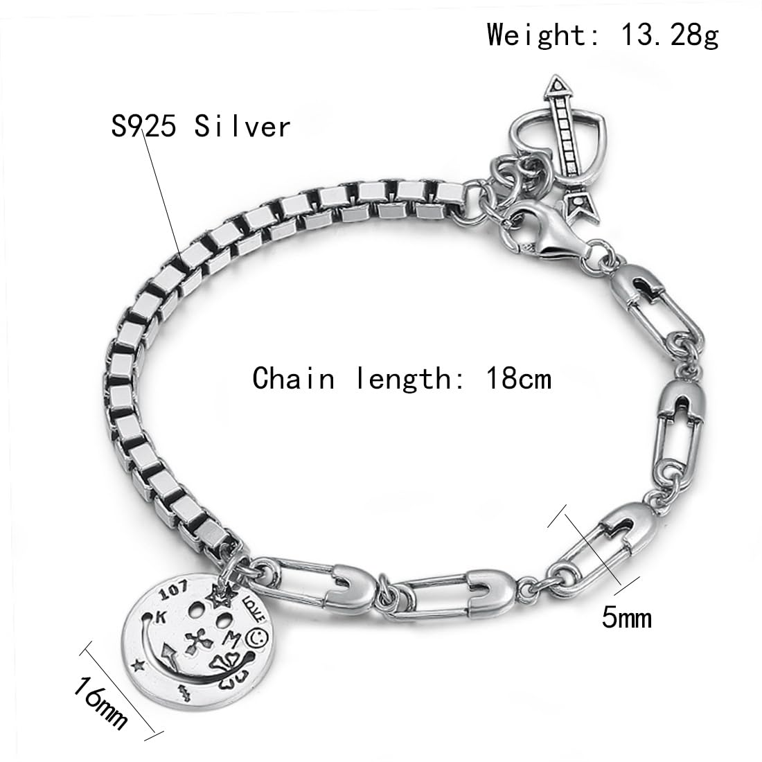 LYGXWJFC S925 Sterling Silber Love Fashion Armband, personalisiertes Armband für Männer und Frauen