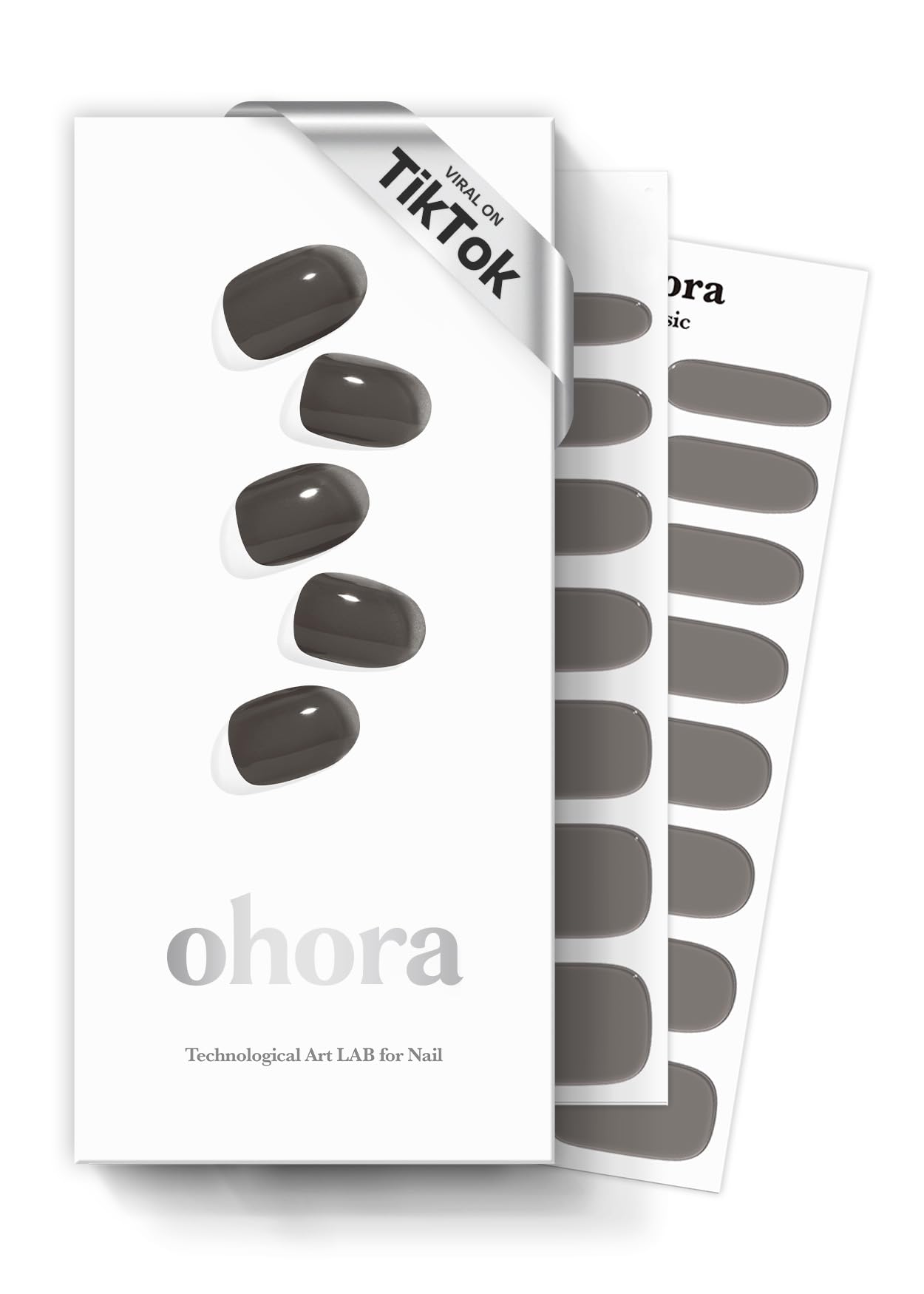 ohora Semi Cured Gel Nail Strips (N Tint Black) - Salon-Quality, Long Lasting, Easy to Apply & Remove - Includes 2 Prep Pads, Nail File & Wooden Stick