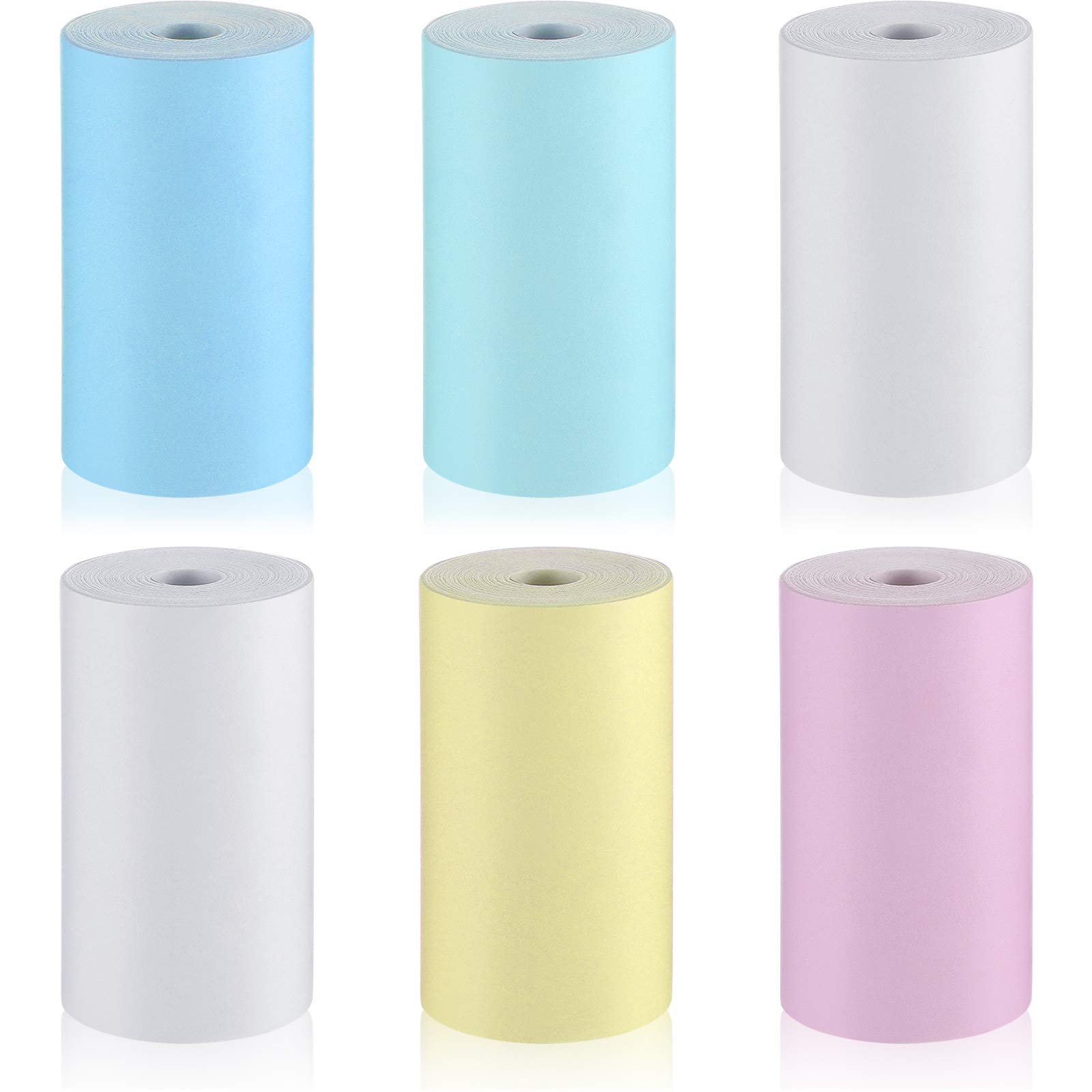 5 Pieces Glossy Printable Paper Roll Set Direct Thermal Paper Mini Thermal Printing Label with 1 Piece Self-Adhesive Printable Sticker for Portable Pocket Mobile Printer, 57 x 30 mm