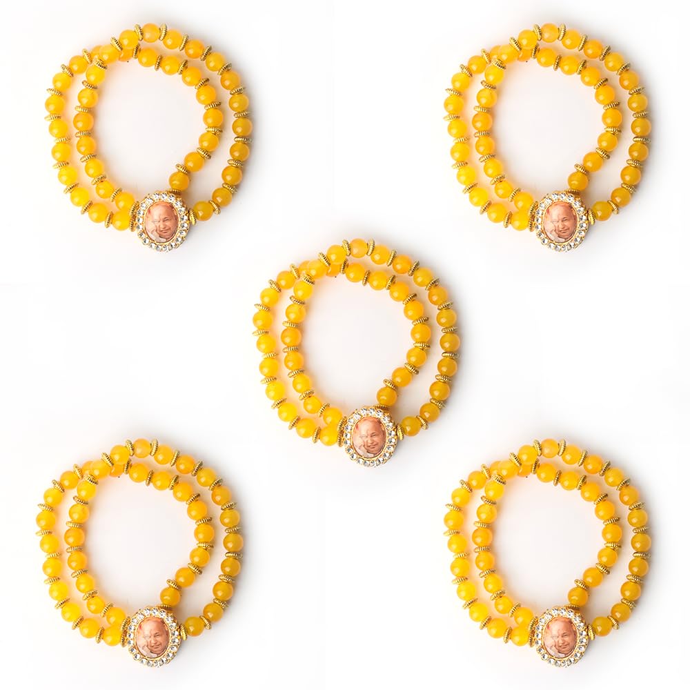 SATVIK 2 Pc Double layer Dark Yellow Beaded Jai Guruji Beads Bracelet Handmade Bracelets Jai Chhatarpur Guruji Blessing Positive Vibes Shukrana Satsang Jai Guru Ji Maharaj Wrist Band Bulk Return Gifts