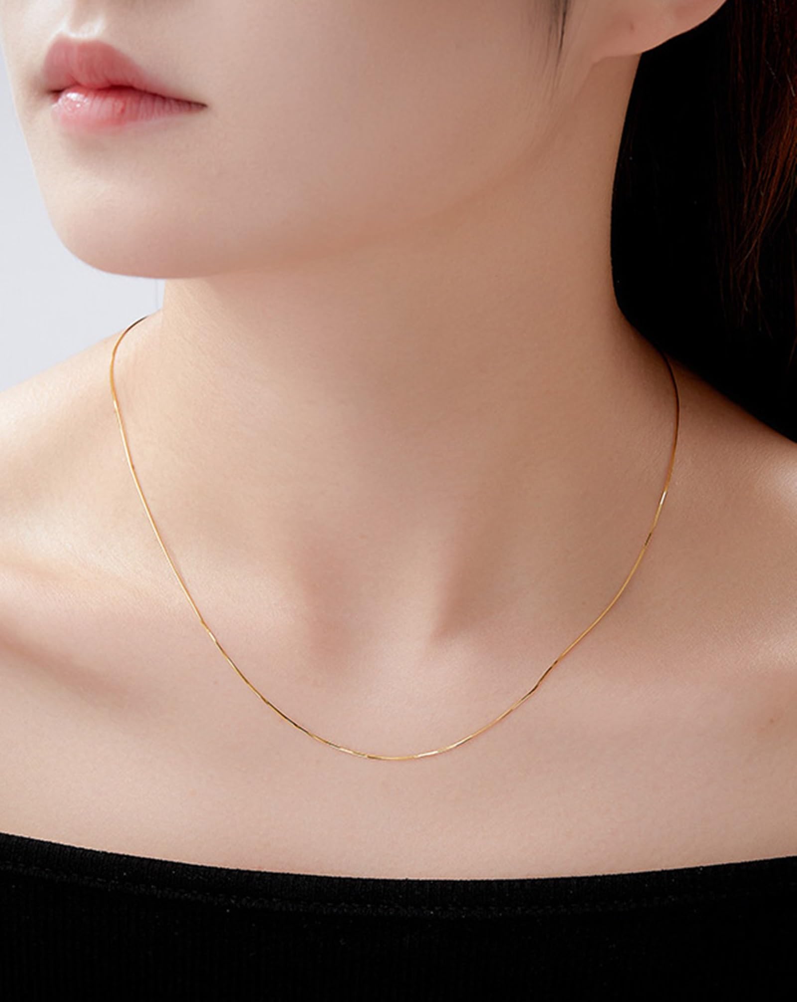 Collares de oro para mujer, cadena de serpiente de oro amarillo simple, cadena amarilla de 14 quilates para ella