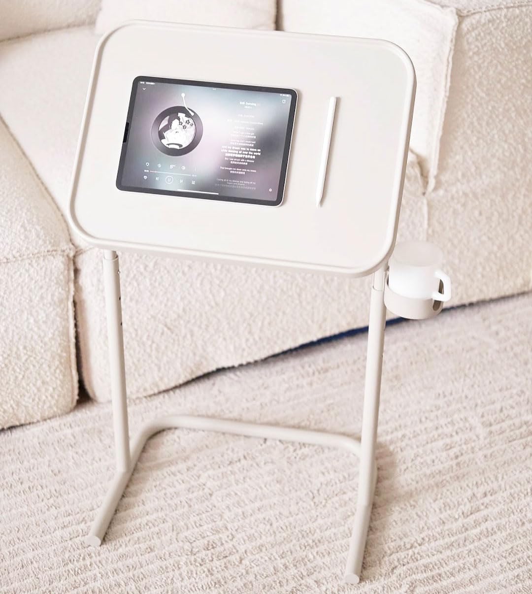 IEW Laptop Desk with Adjustable Magnetic Tabletop for Bed Sofa Side 3 Heights Adjustable Laptop Table with Cup Holder Stand for Kids Adults Study Metal Tiltable Desktop Table for Drawing Watching TV