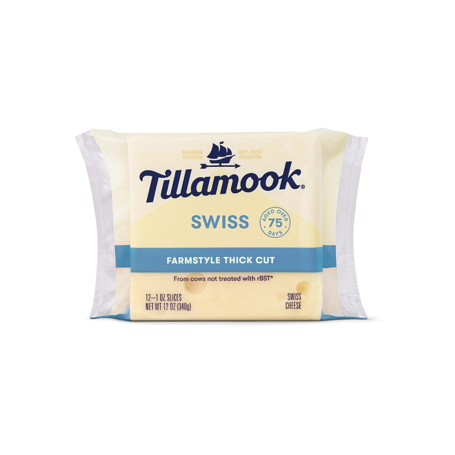 Tillamook Farmstyle Thick Cut Swiss Cheese Slices, 12oz
