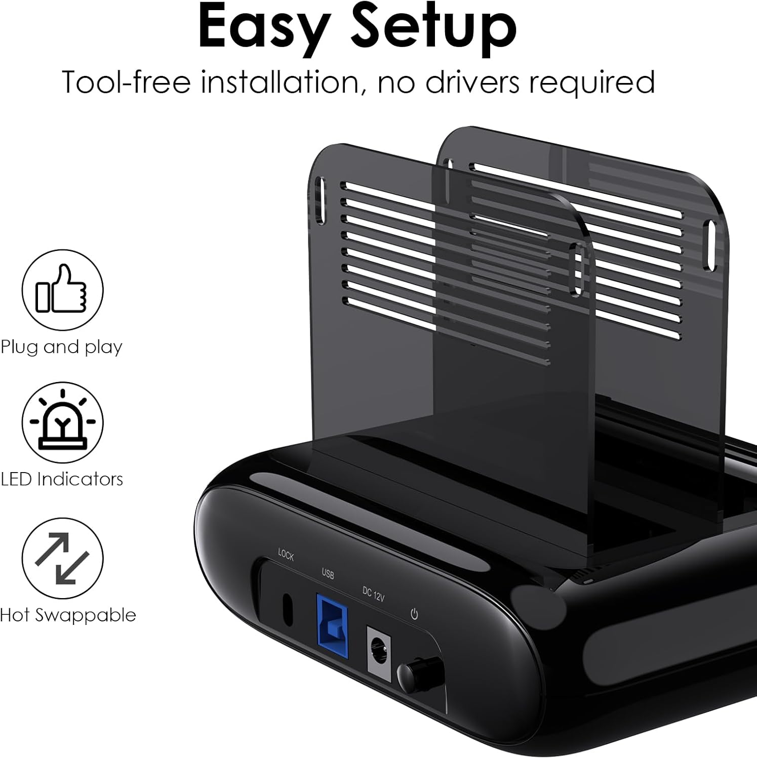 WAVLINK Dual Bay Hard Drive Docking Station - USB 3.0 to SATA I/II/III for 2.5" & 3.5" HDD/SSD with Fixed Bezel, Supports Offline Clone/Duplicator Function, Supports 2x20TB with UASP 6Gbps - Black