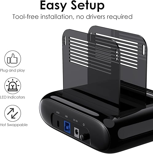 Miniatura 6 de WAVLINK Estación de acoplamiento para disco duro de doble bahía, USB 3.0 a SATA IIIIII para HDDSSD de 2.5 o 3.5 pulgadas con bisel fijo, función de