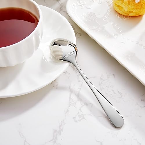 Miniatura 4 de KEAWELL Juego de 4 cucharas Louise de alta calidad, acero inoxidable 1810, acabado de espejo excepcional, aptas para lavavajillas (cuchara pequeña