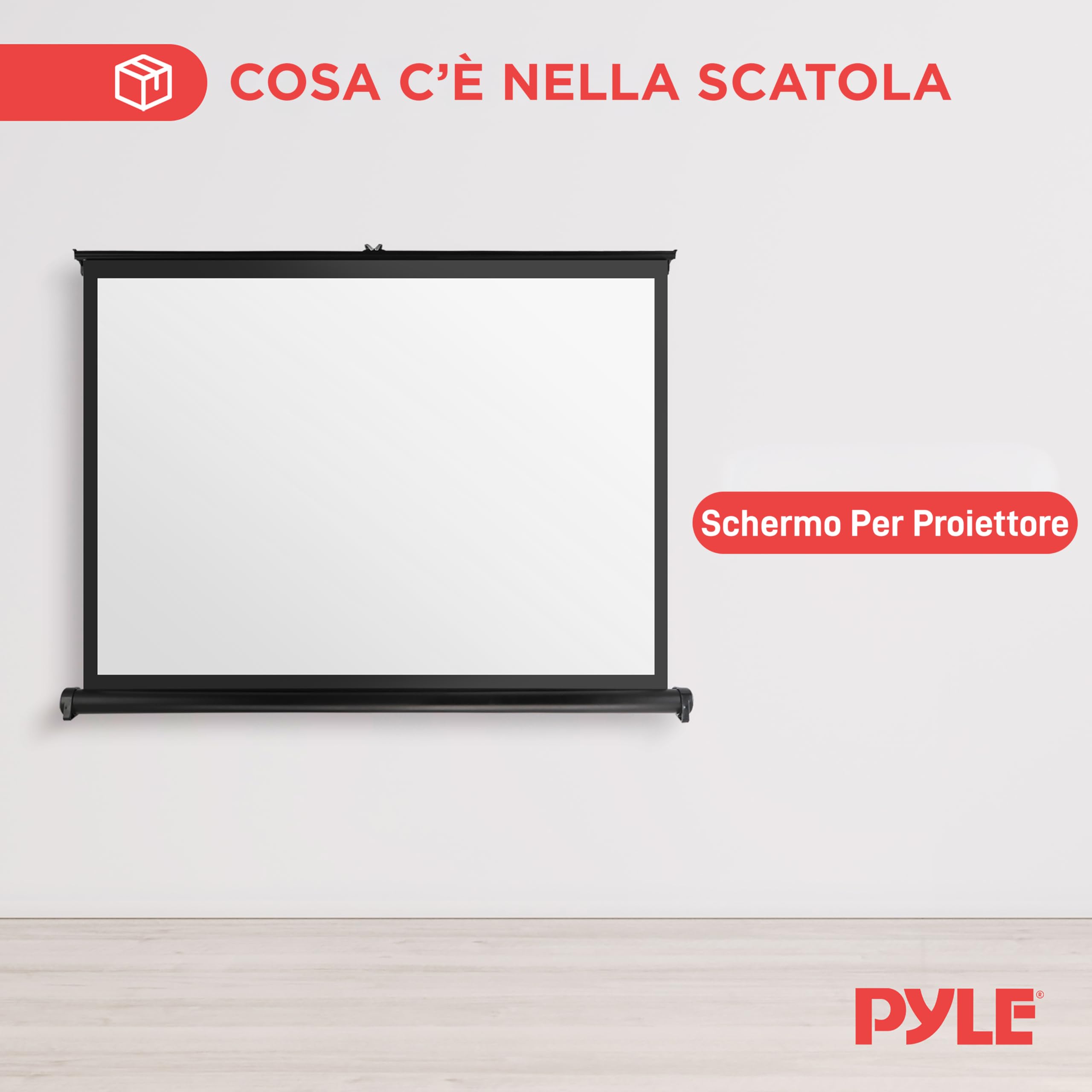 Pyle Telo Proiettore Portatile, Schermo Proiettore Mobile 102 cm con Supporto, Leggero e Durevole, Sistema Facile da Estrarre per Scuole, Riunioni e Uso Interno/Esterno, Nero