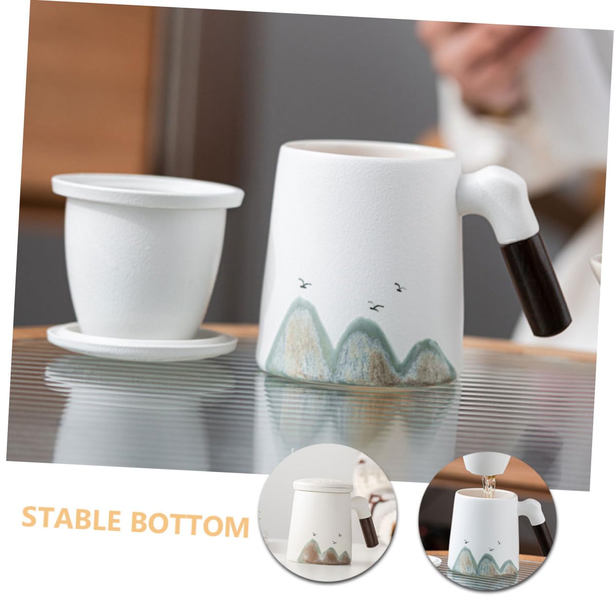 PRETYZOOM Keramik Teebecher mit Siebdeckel in Weiß für Losen Tee