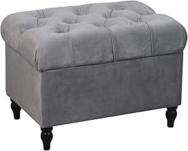 HomeHarmony®Velvet Ottoman Chair Storage Stool Seat Footrest Footstool With Rustic Look Feet (Silver)