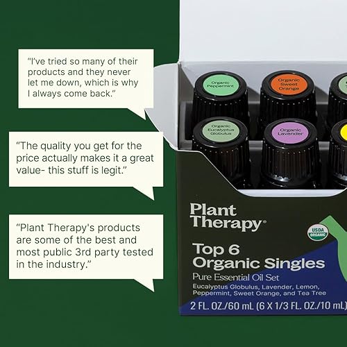 Miniatura 4 de Conjunto de 6 aceites esenciales orgánicos certificados por USDA de Plant Therapy Essential Oils, incluye eucalipto, lavanda, naranja, menta, limón
