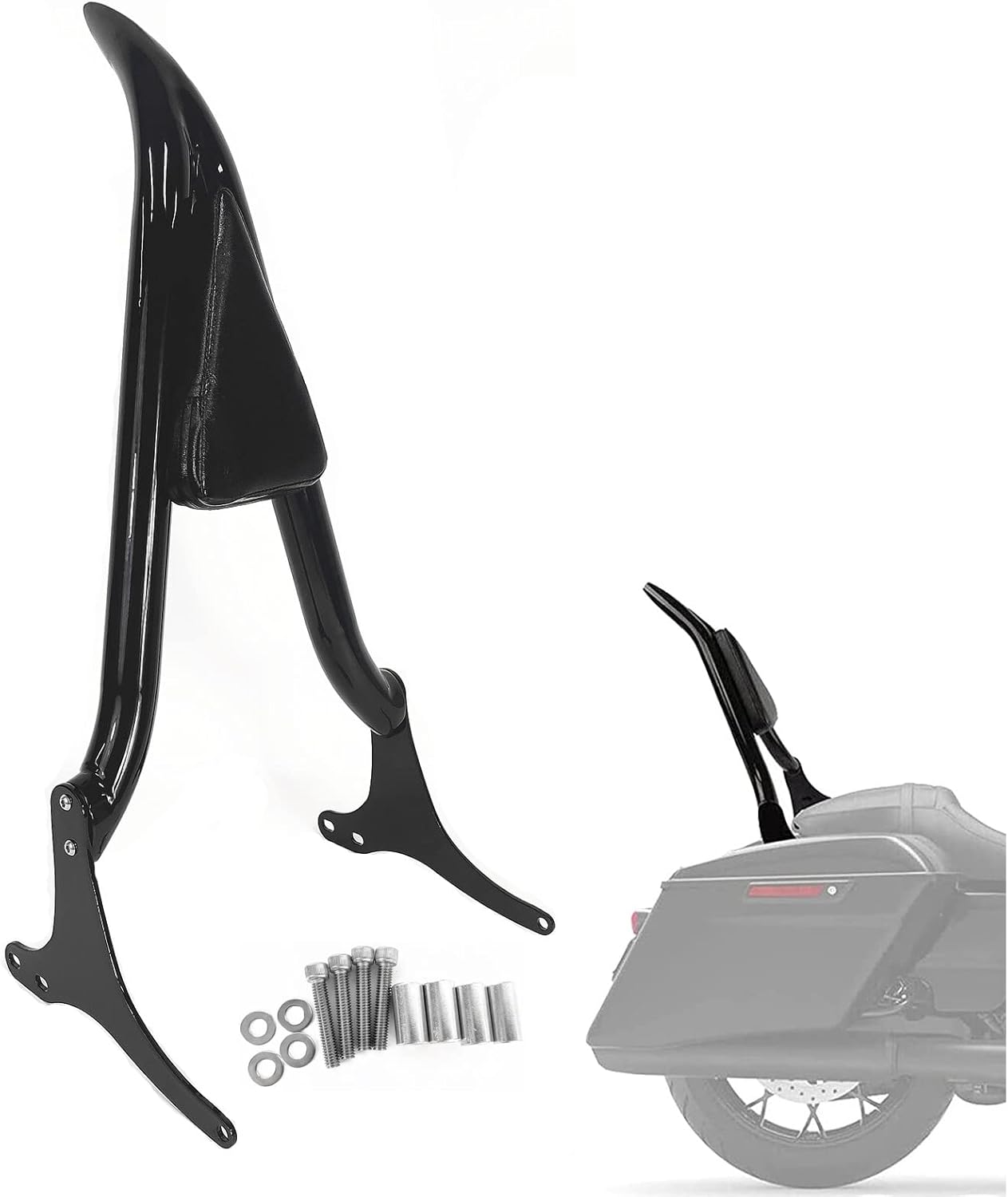 Black Sissy Bar Passenger Backrest Rear Pad Compatible for