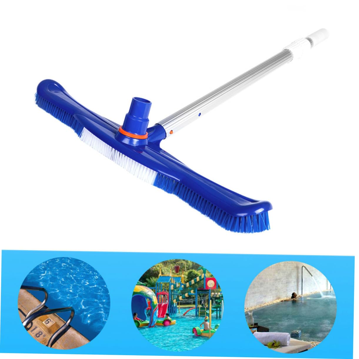 Toddmomy Brosse pour Piscine 50cm Poils Rigides en Plastique et Manche en Aluminium, Brosse Robuste pour Surfaces Lisses, Nettoyage Humide ou Sec, pour Extérieur et Intérieur