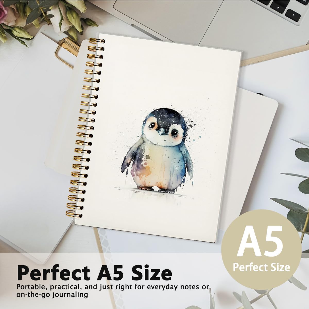 Baby Penguin Cute Notebook Journal, Penguin Gifts, Cute Notebooks for Women Girls Penguin Lovers, College Ruled Hardcover Spiral Notebook Journal for Work Notes Journaling 5.5x8.3 image 2