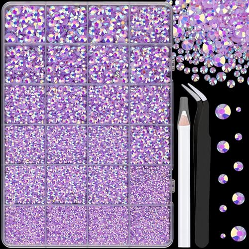 Image of 25000Pcs Resin Jelly Rhinestones for Crafting, Lavender Purple AB 2-6mm Mixed Sizes Non Hotfix Flatback Gems, Bedazzling Crystal for DIY Crafts Clothing Tumblers Mugs Shoes Fabric Nail Art