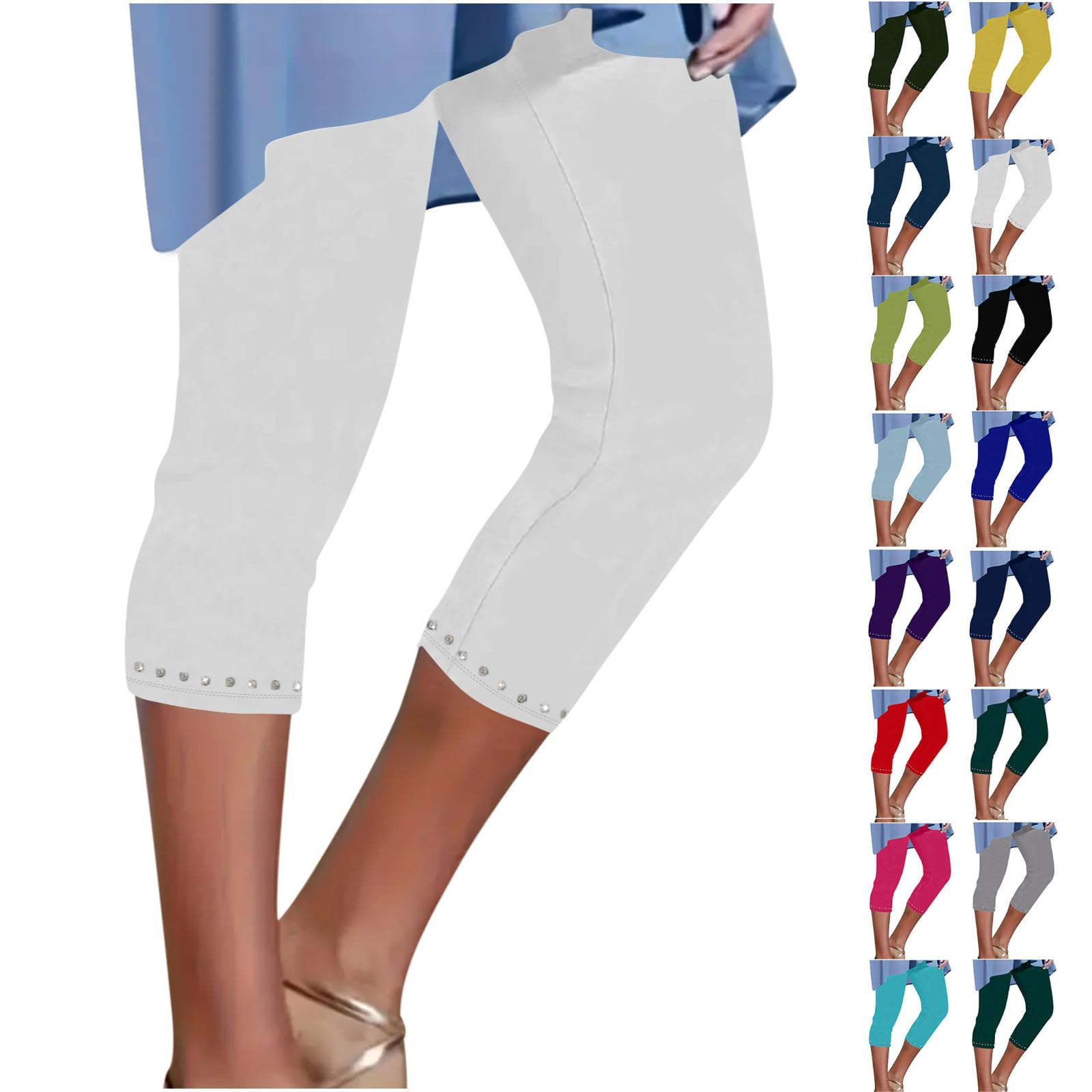 GOHRSHA Womens Stretch Capri Pants High Waisted Rhinestone Trim Capri Leggings Workout Yoga Pants Comfy Compression Joggers