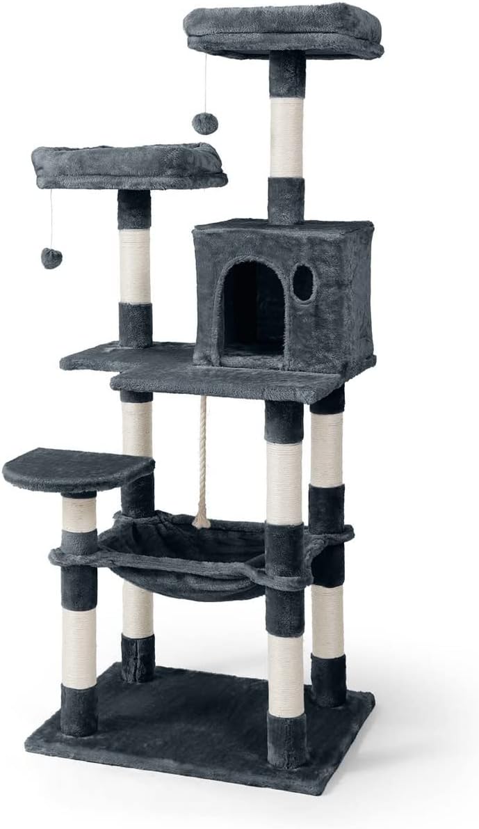 CAPHAUS 58-Inch Cat Tree, Smoky Grey