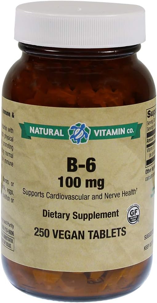 Natural Vitamin Co. - B-6 100 mg, Vitamin B6 (as pyridoxine HCI) 100 mg, 5,000% Daily Value, 250 Tablets, 8+ Months Supply, Gluten Free, Vegetarian, Vegan (250) : Health & Household