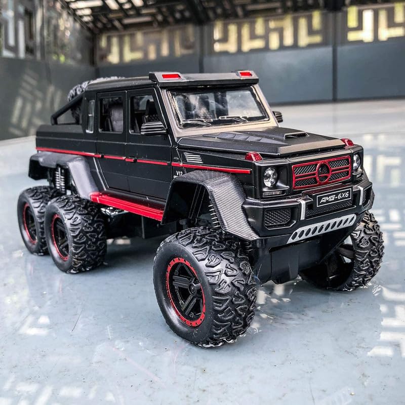 Image of Kids Model 1:24 AMG 6X6 Die Cast Metal Car Pull Back Action Opening Doors with Realistic Engine Sound Lights Toy Car Gift for Boys - Multi